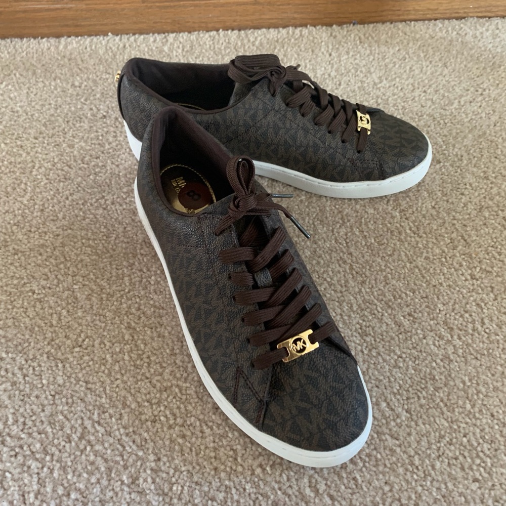 Brand New Michael Kors Dark Brown Sneakers with Gold Details